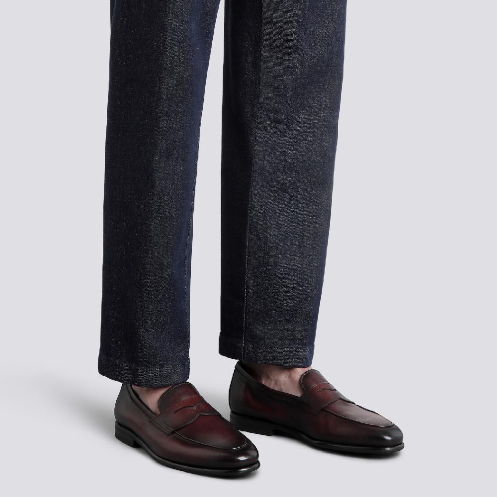 Santoni Mocassino Carlo da uomo in pelle bordeaux Consegna Veloce