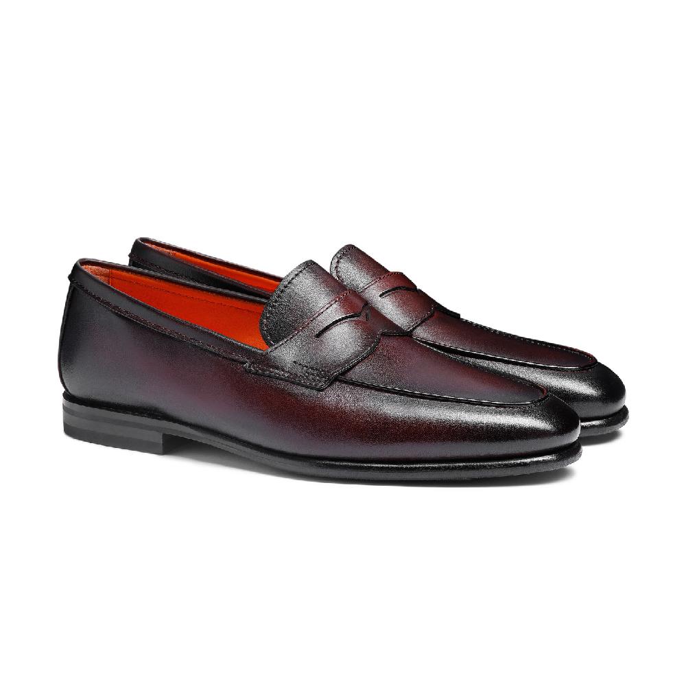 Santoni Mocassino Carlo da uomo in pelle bordeaux Consegna Veloce