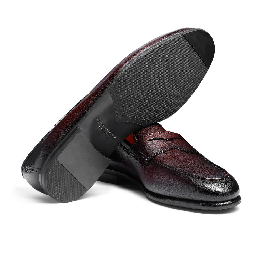 Santoni Mocassino Carlo da uomo in pelle bordeaux Consegna Veloce