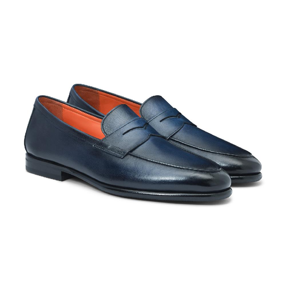 Santoni Mocassino Carlo da uomo in pelle blu Promozione Limitata