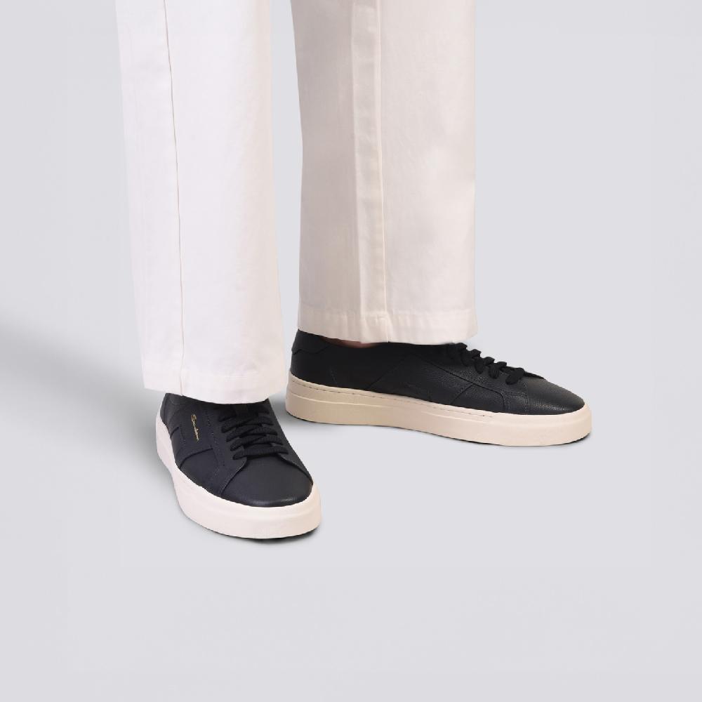 Santoni Double buckle sneaker da uomo in pelle bottalata blu Sottocosto