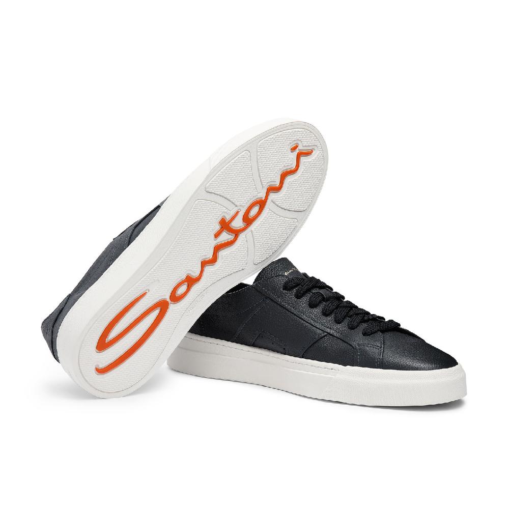 Santoni Double buckle sneaker da uomo in pelle bottalata blu Sottocosto