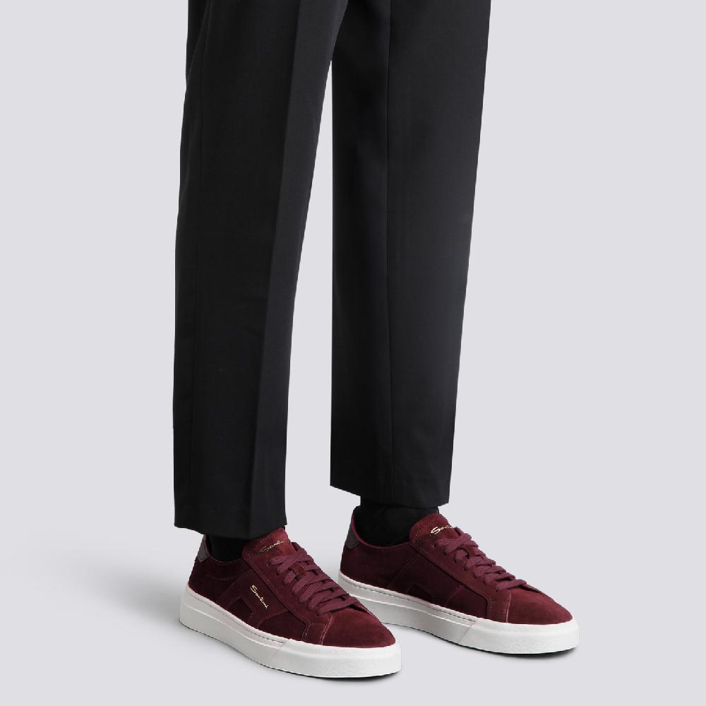 Santoni Double Buckle Sneaker da uomo in suede bordeaux Novità