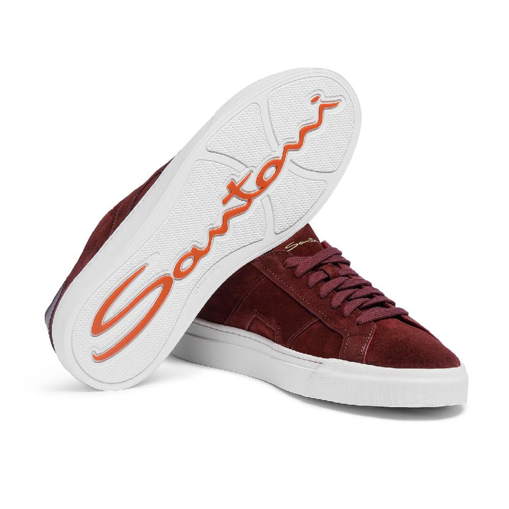 Santoni Double Buckle Sneaker da uomo in suede bordeaux Novità