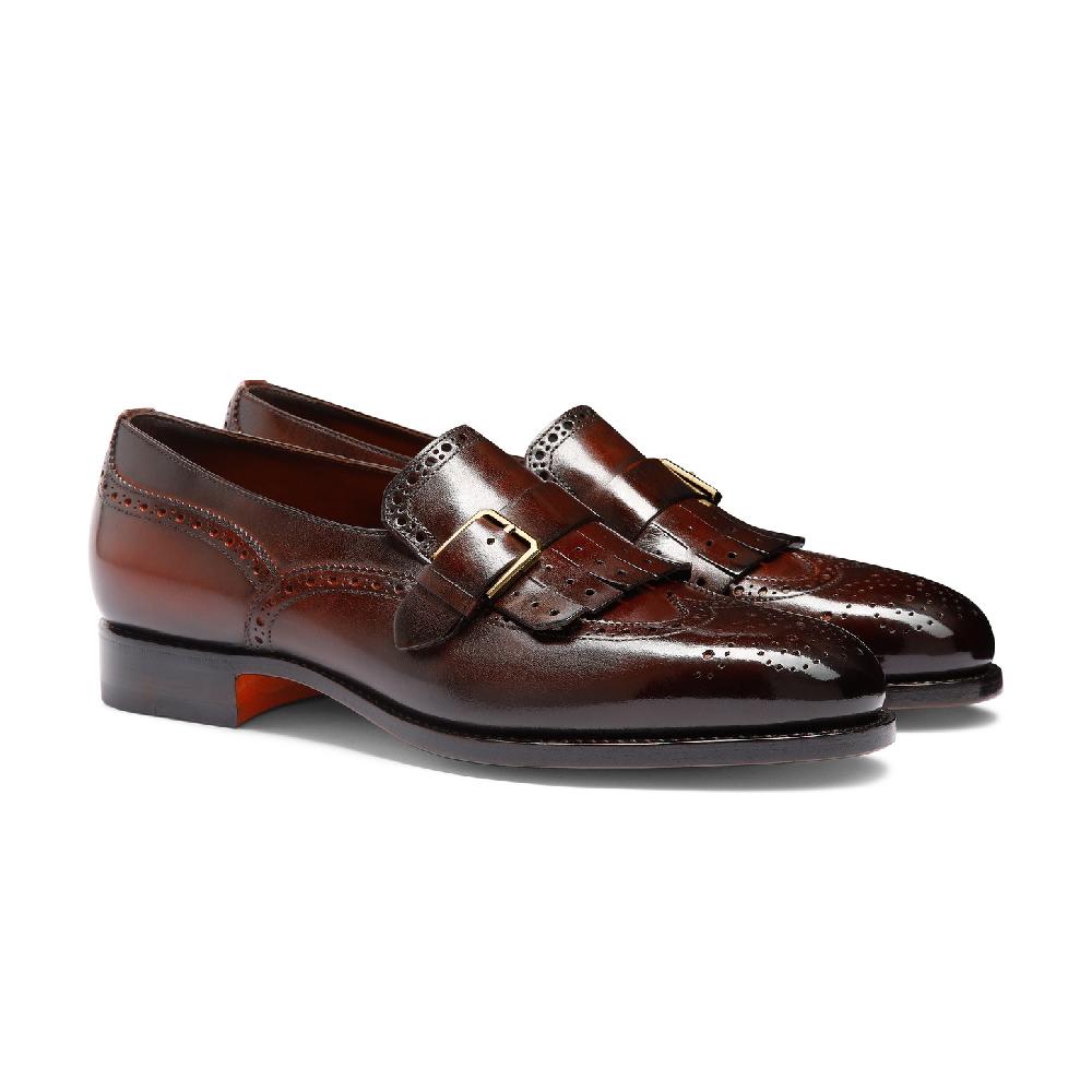 Santoni Mocassino mono-fibbia con frangia da uomo in pelle bordeaux Offerta speciale