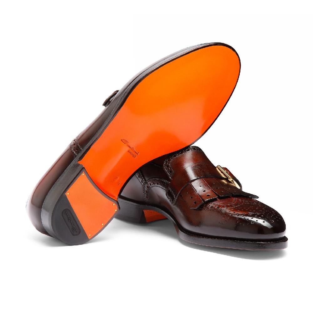 Santoni Mocassino mono-fibbia con frangia da uomo in pelle bordeaux Offerta speciale