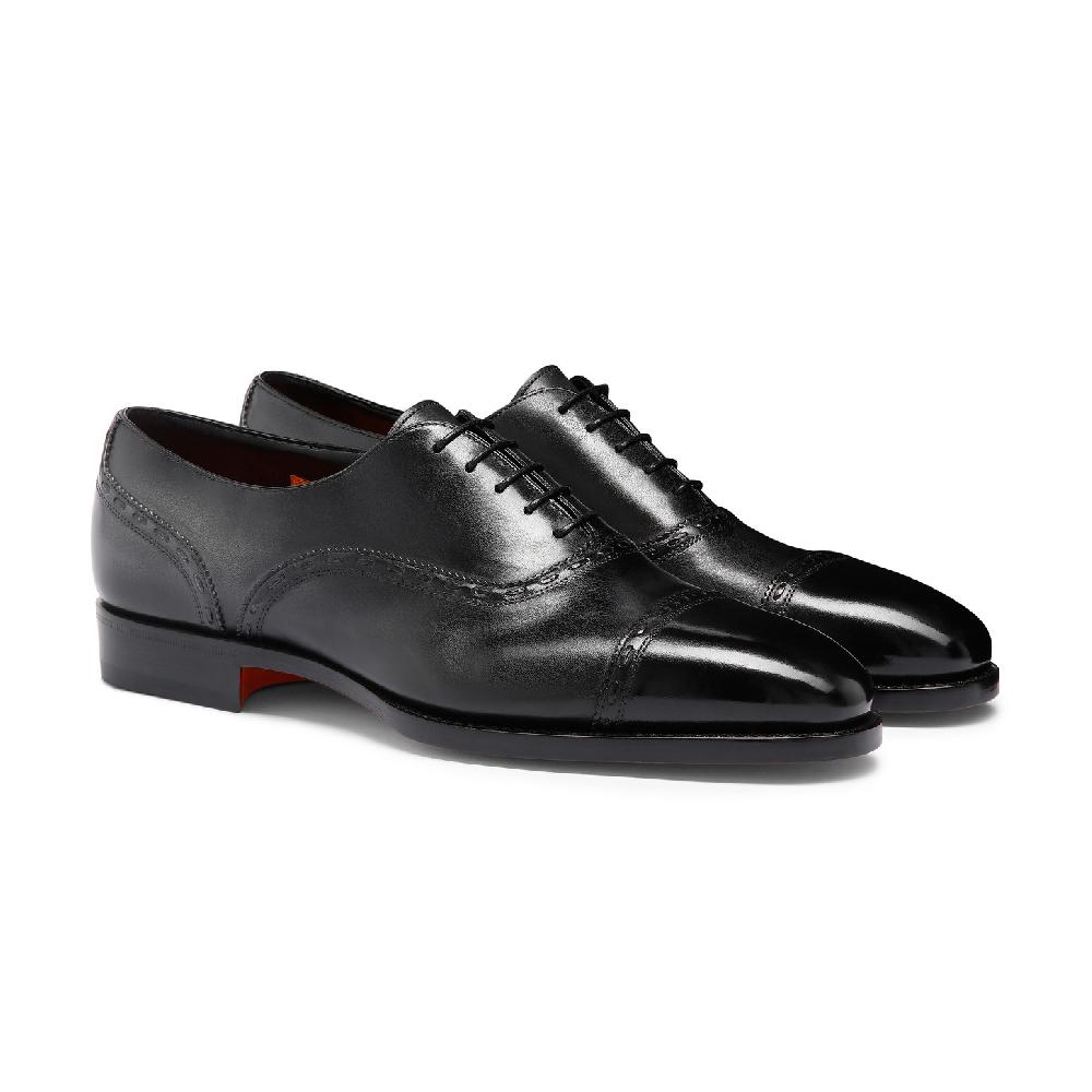 Santoni Stringata Oxford da uomo in pelle nera Offerta