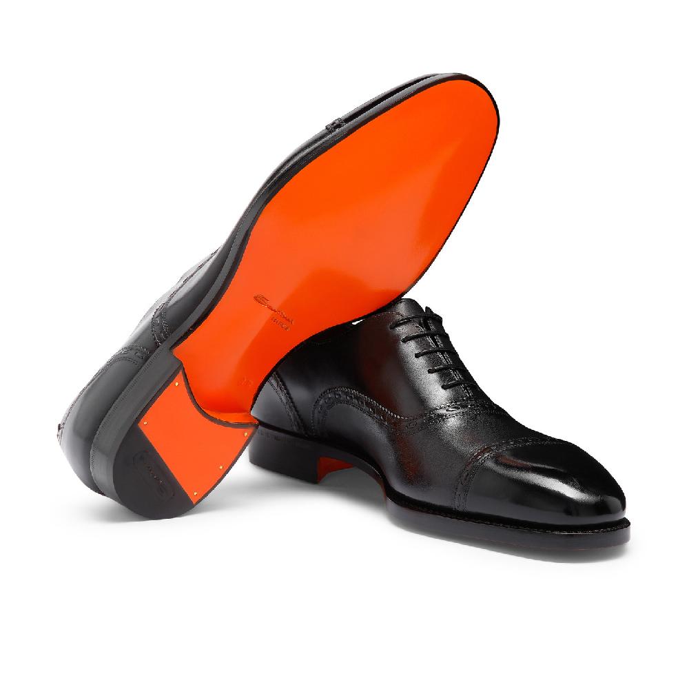 Santoni Stringata Oxford da uomo in pelle nera Offerta