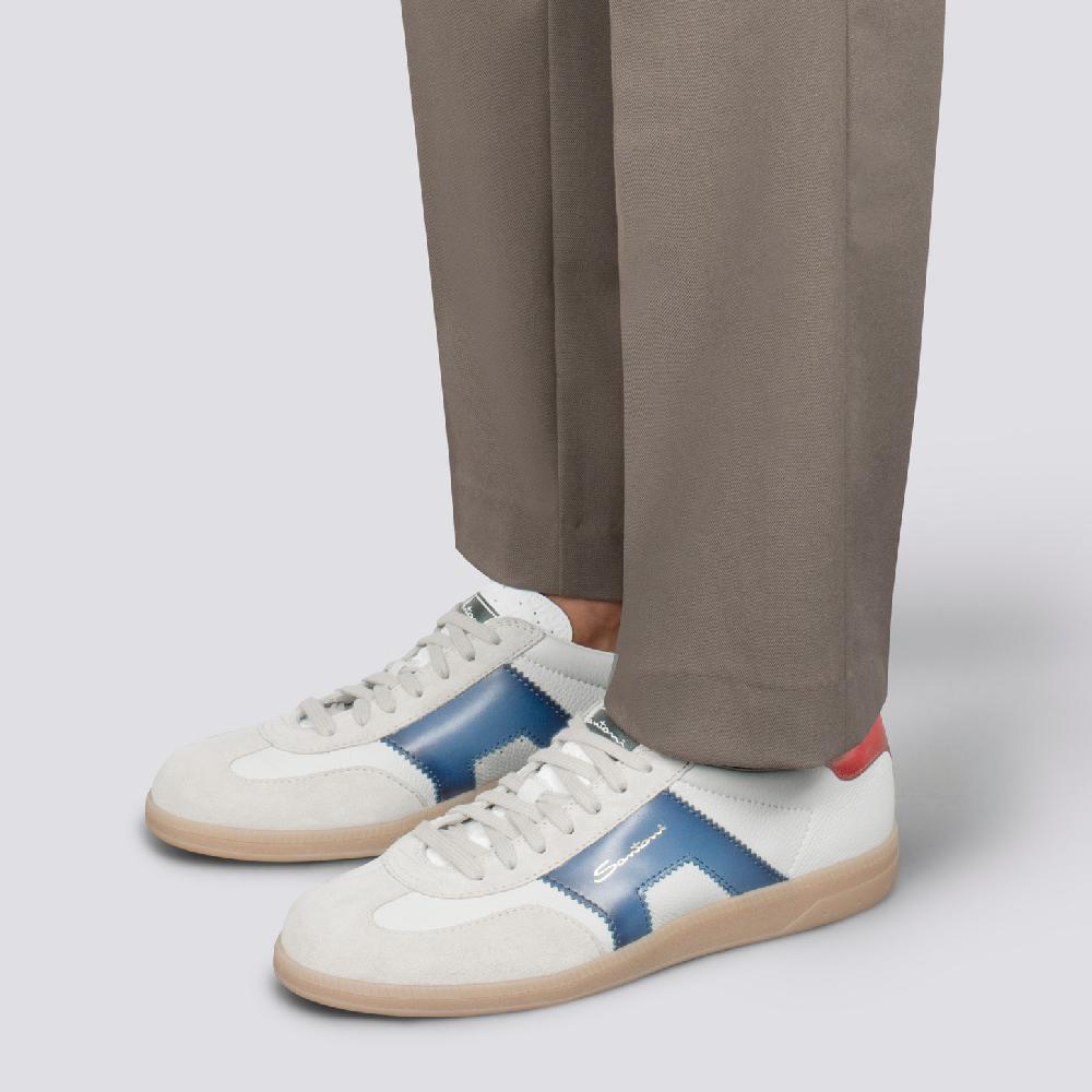 Santoni DBS Oly sneaker da uomo in pelle e suede rosso blu e beige In Vendita