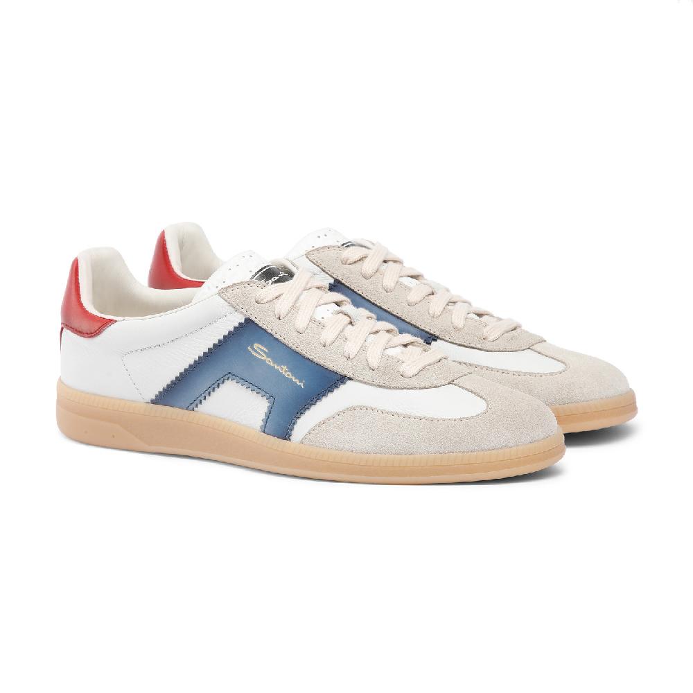 Santoni DBS Oly sneaker da uomo in pelle e suede rosso blu e beige In Vendita