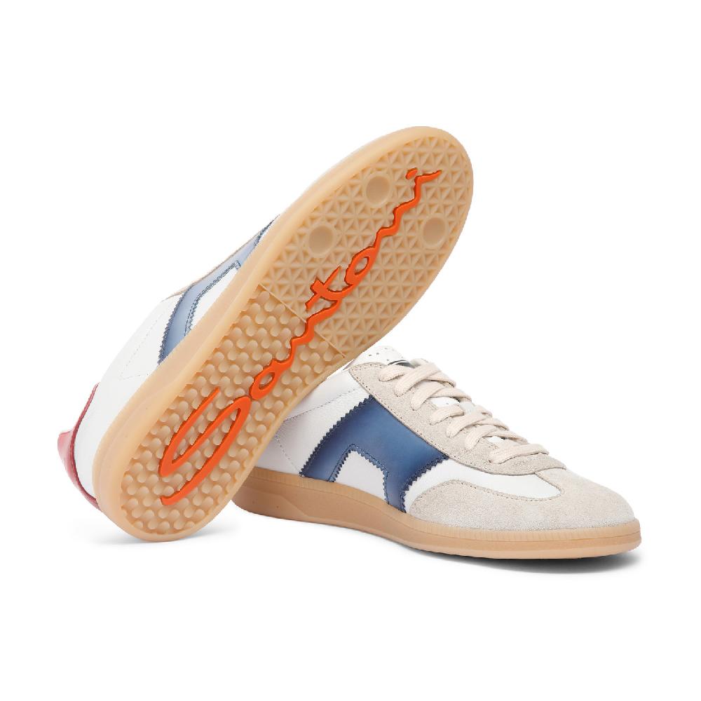 Santoni DBS Oly sneaker da uomo in pelle e suede rosso blu e beige In Vendita