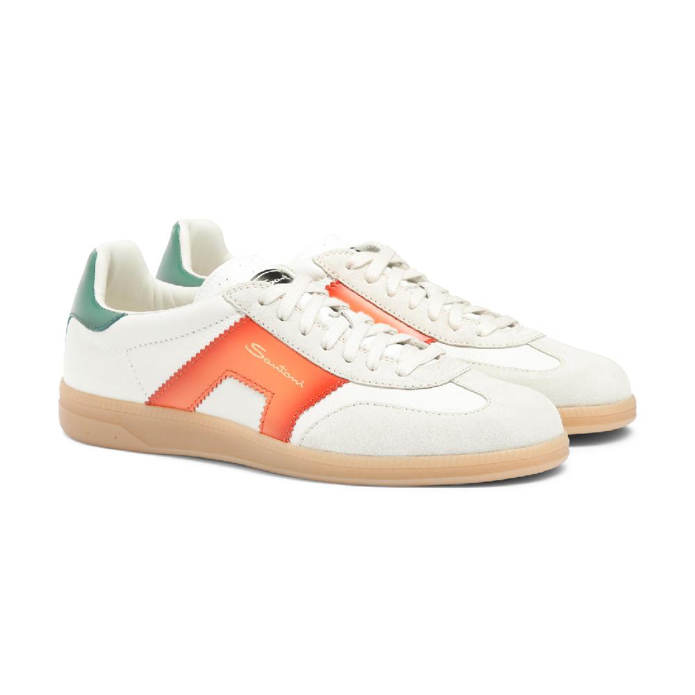 Santoni DBS Oly sneaker da uomo in pelle e suede bianco verde e arancione Saldi