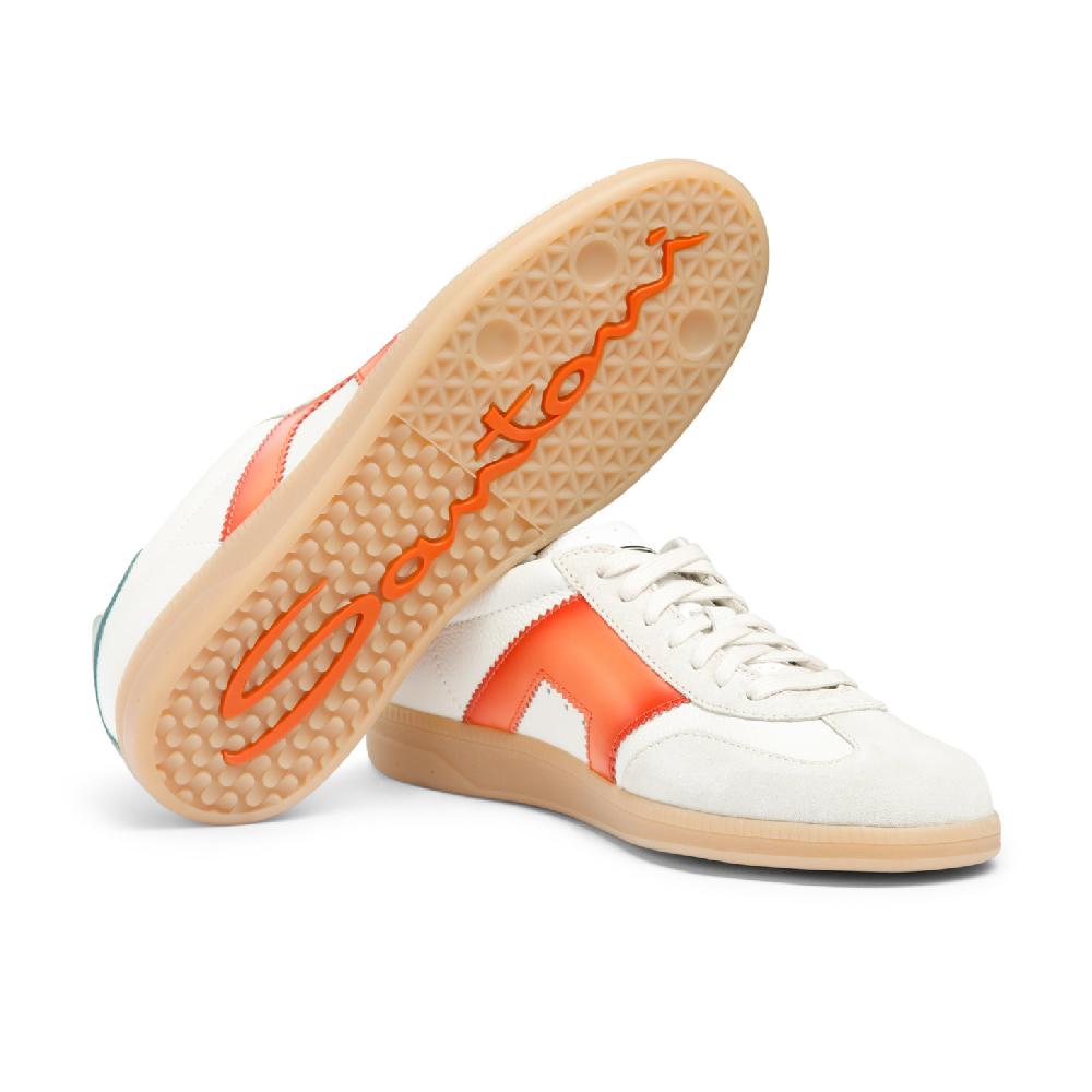 Santoni DBS Oly sneaker da uomo in pelle e suede bianco verde e arancione Saldi