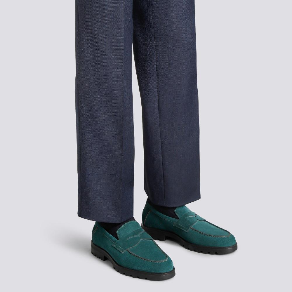 Santoni Mocassino penny da uomo in suede verde scuro Offerte