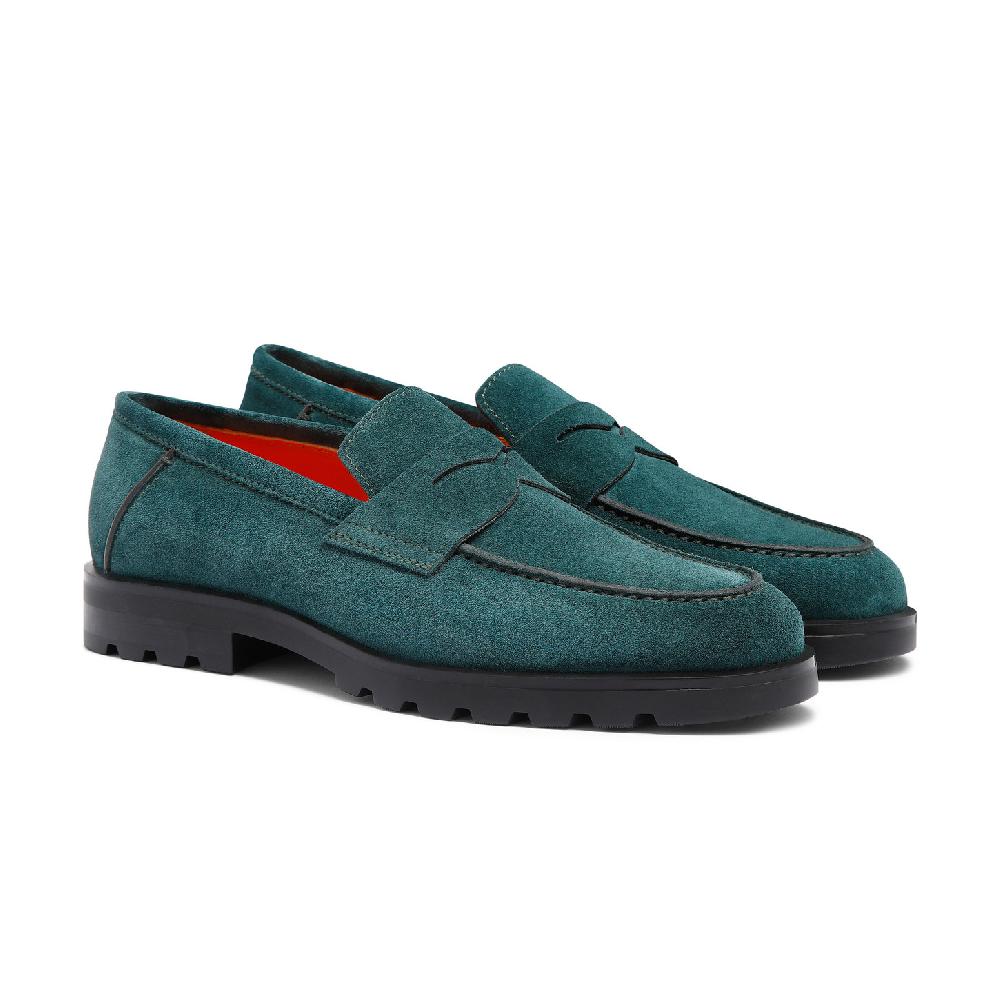 Santoni Mocassino penny da uomo in suede verde scuro Offerte