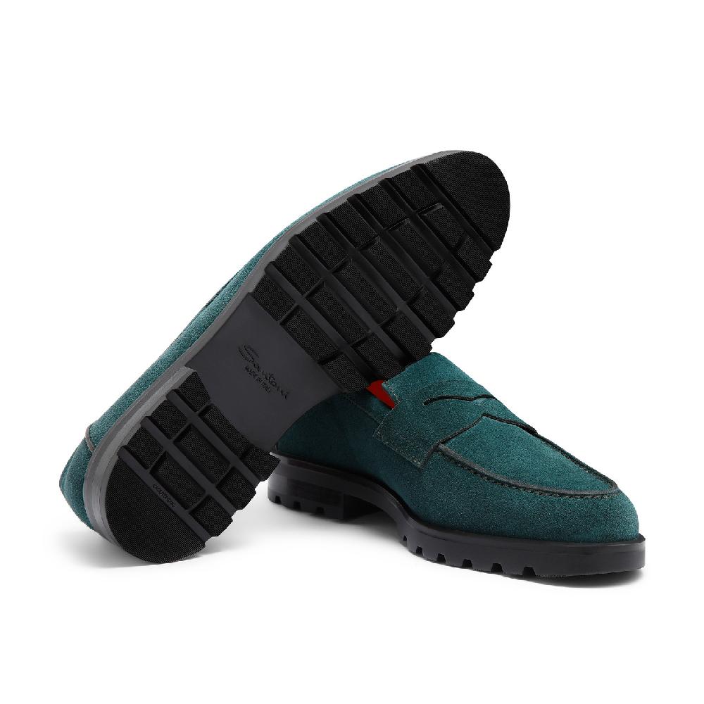 Santoni Mocassino penny da uomo in suede verde scuro Offerte