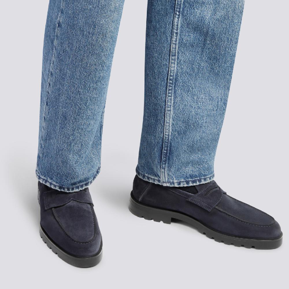 Santoni Mocassino penny da uomo in suede blu Hotsell