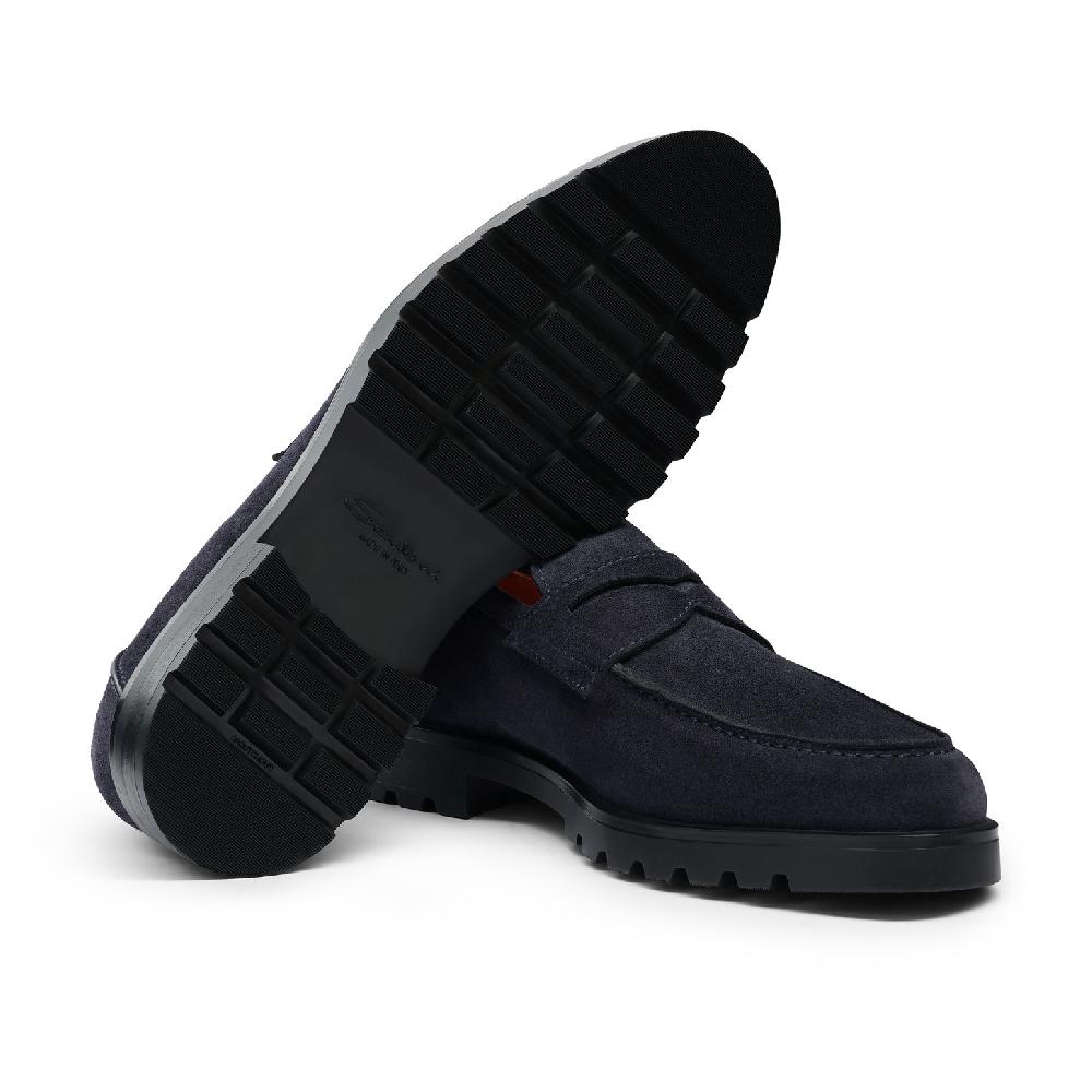 Santoni Mocassino penny da uomo in suede blu Hotsell