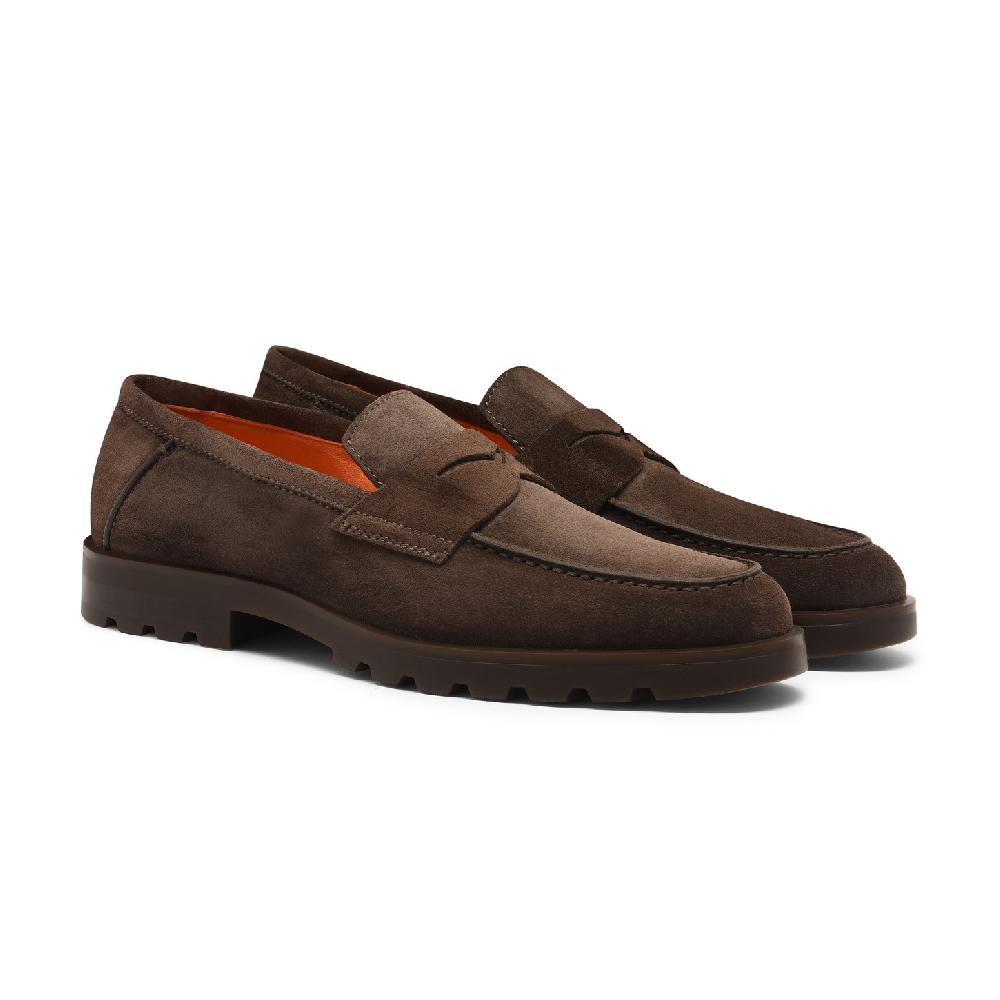 Santoni Mocassino penny da uomo in suede testa di moro Vendita Calda