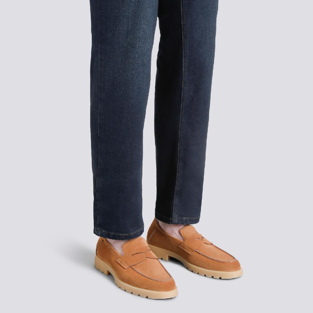 Santoni Mocassino penny da uomo in suede marrone chiaro Vendita Economica