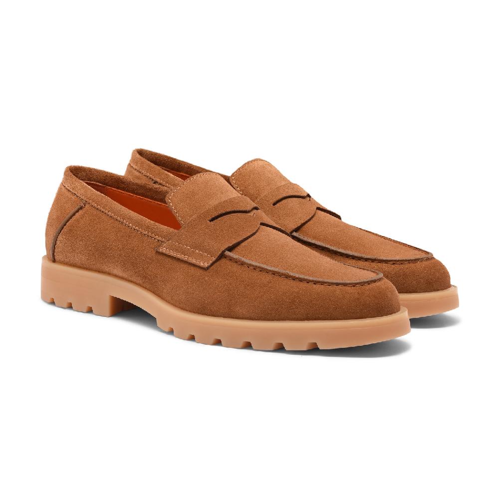 Santoni Mocassino penny da uomo in suede marrone chiaro Vendita Economica