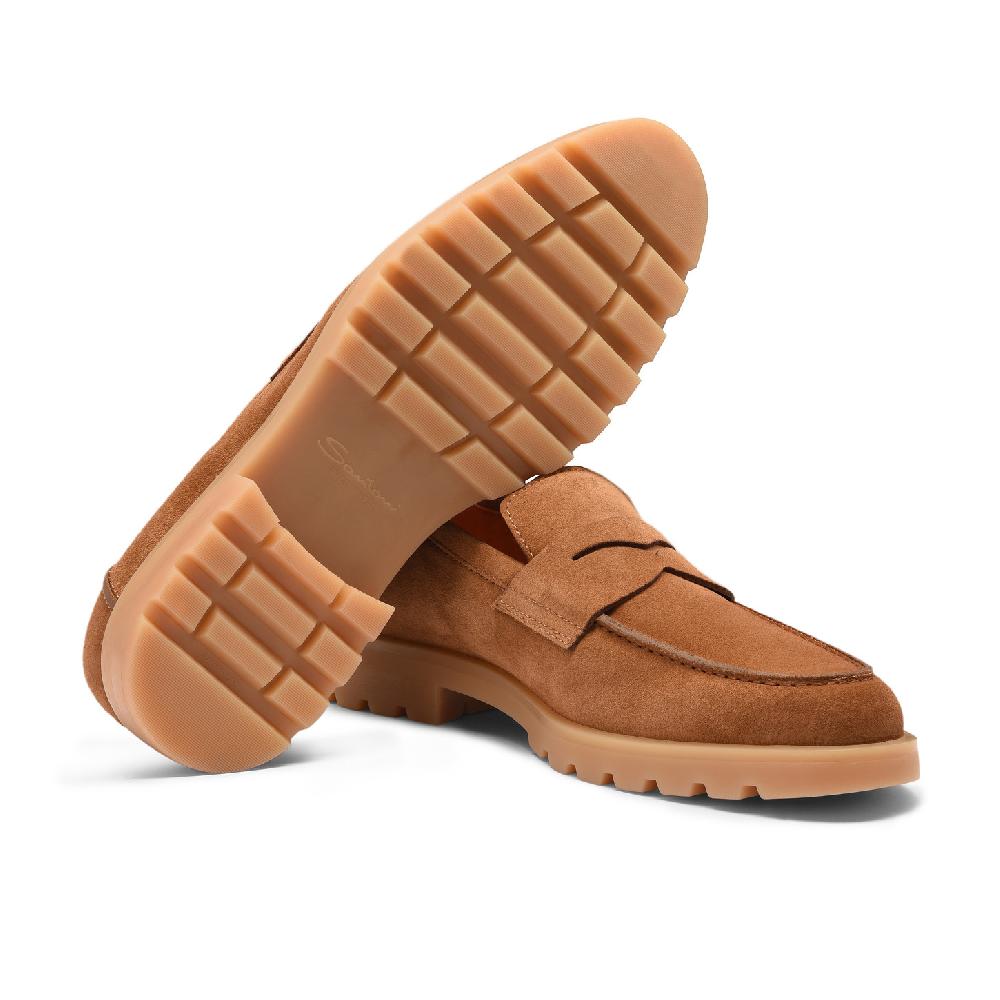 Santoni Mocassino penny da uomo in suede marrone chiaro Vendita Economica