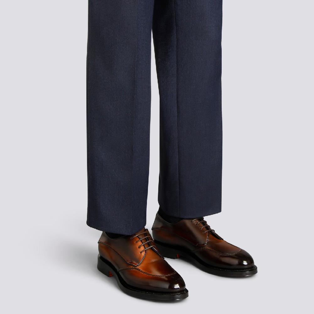 Santoni Stringata Derby da uomo in pelle testa di moro Saldi Di Fabbrica