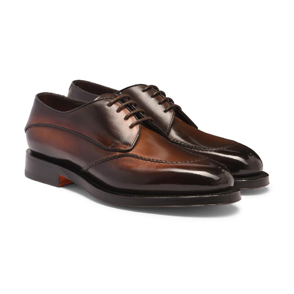 Santoni Stringata Derby da uomo in pelle testa di moro Saldi Di Fabbrica