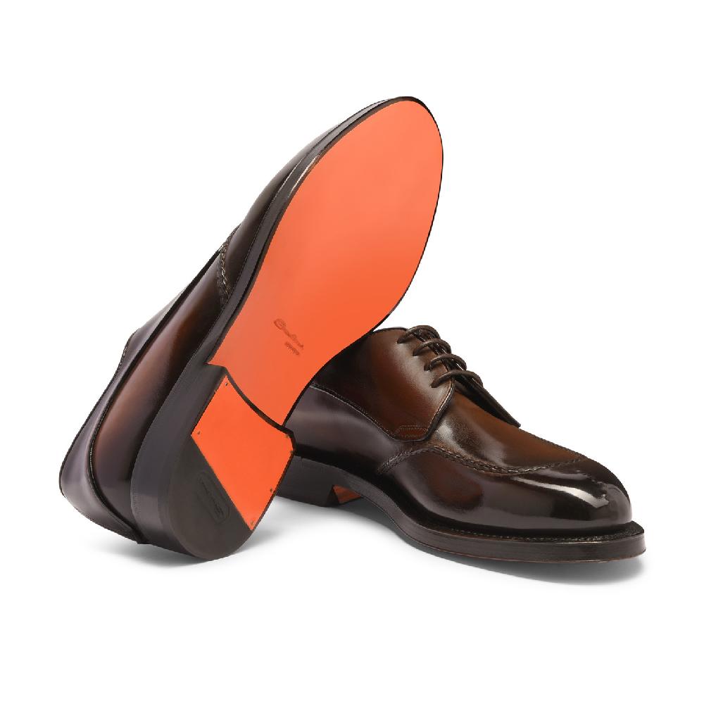 Santoni Stringata Derby da uomo in pelle testa di moro Saldi Di Fabbrica