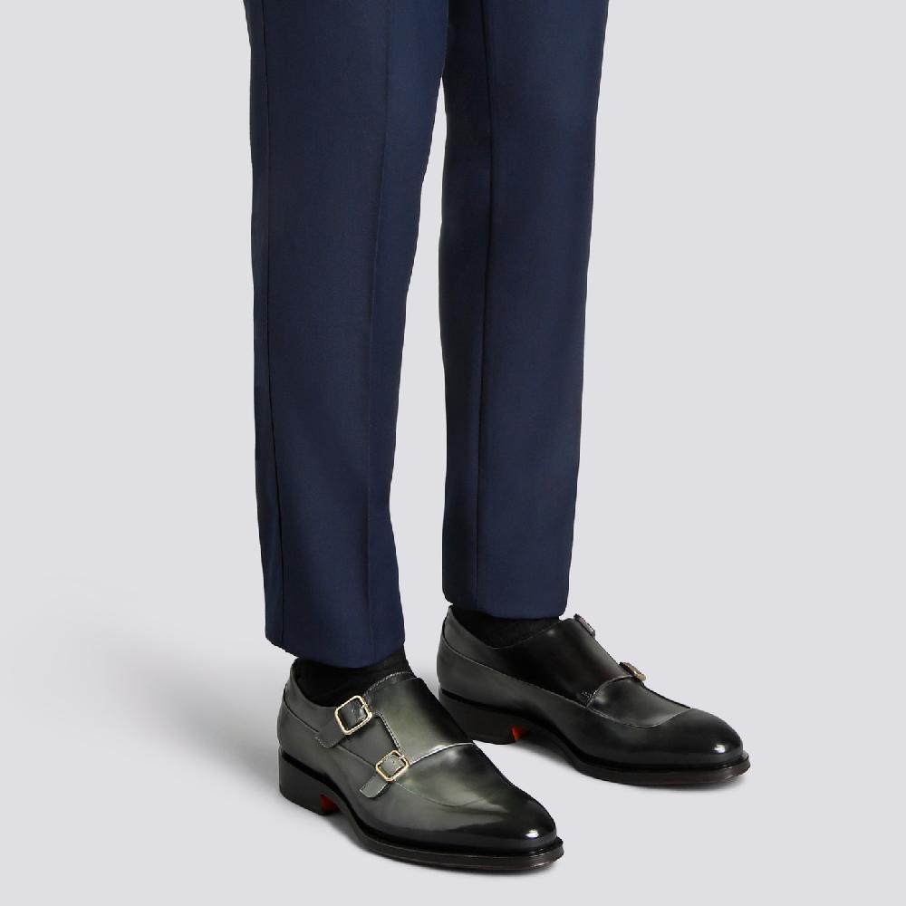 Santoni Doppia fibbia da uomo in pelle verde Vendite Flash