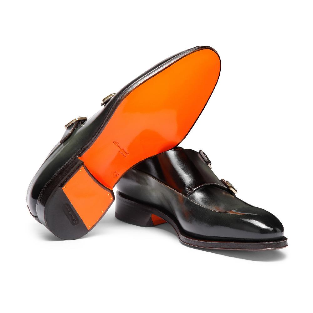 Santoni Doppia fibbia da uomo in pelle verde Vendite Flash