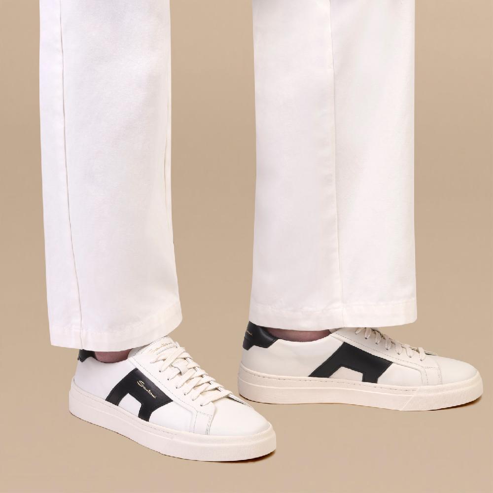 Santoni Double buckle sneaker da uomo in pelle bianca e nera In Saldo