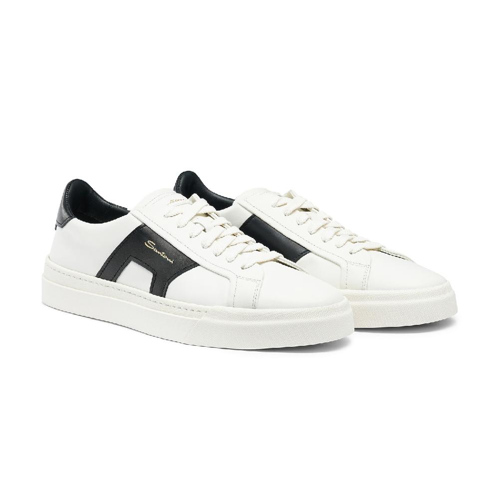 Santoni Double buckle sneaker da uomo in pelle bianca e nera In Saldo