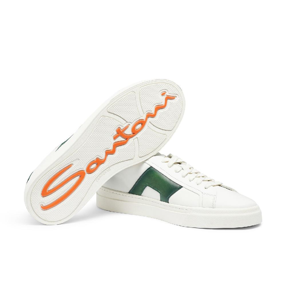 Santoni Double buckle sneaker da uomo in pelle bianca e verde Nuova