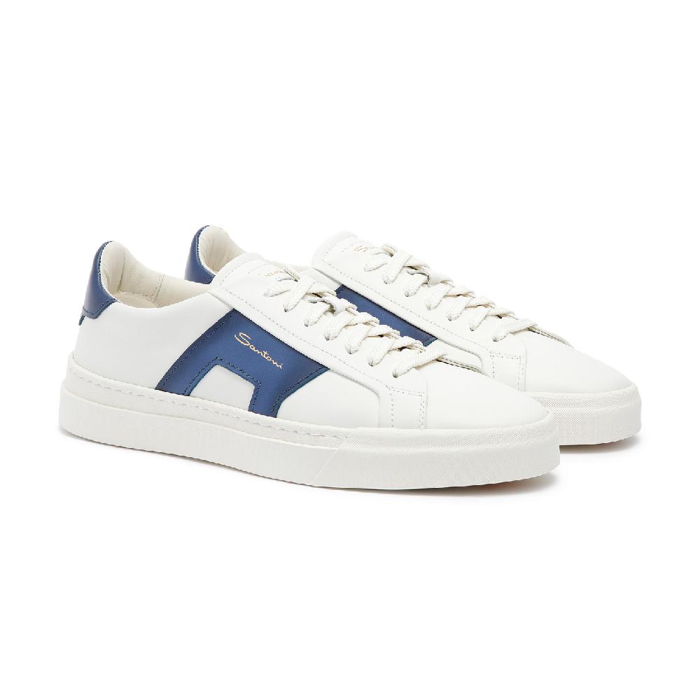 Santoni Double buckle sneaker da uomo in pelle bianca e blu Moda