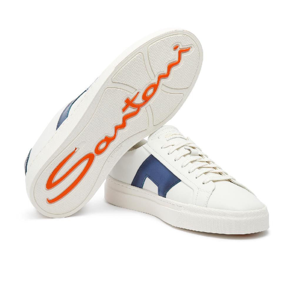 Santoni Double buckle sneaker da uomo in pelle bianca e blu Moda