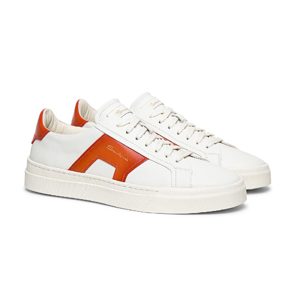 Santoni Double buckle sneaker da uomo in pelle bianca e arancione 2025