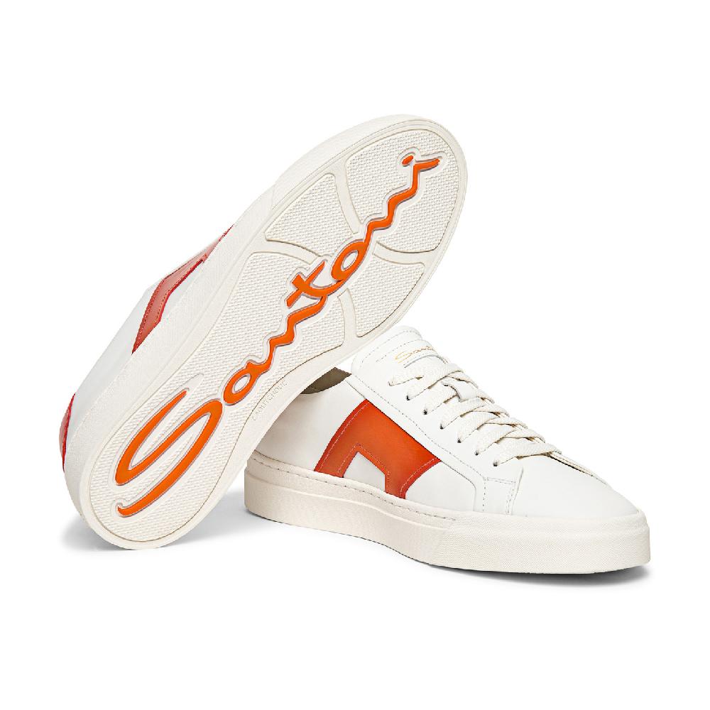 Santoni Double buckle sneaker da uomo in pelle bianca e arancione 2025