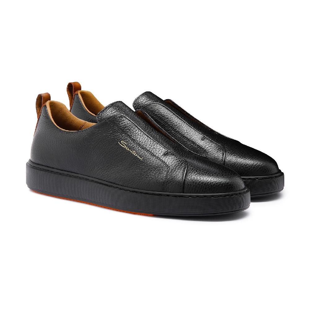 Santoni Sneaker slip-on da uomo in pelle bottalata nera Italy