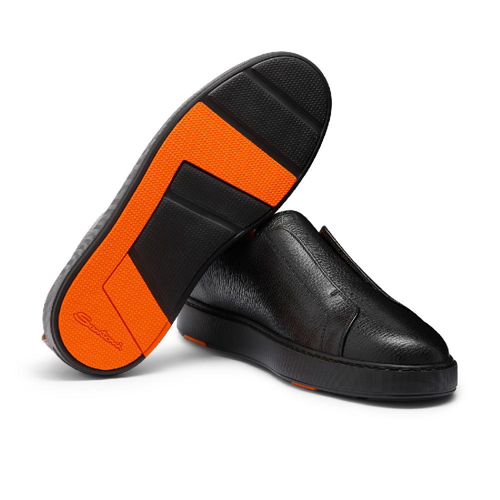 Santoni Sneaker slip-on da uomo in pelle bottalata nera Italy