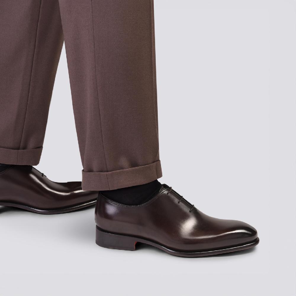 Santoni Stringata oxford da uomo in pelle anticata marrone Nuovo