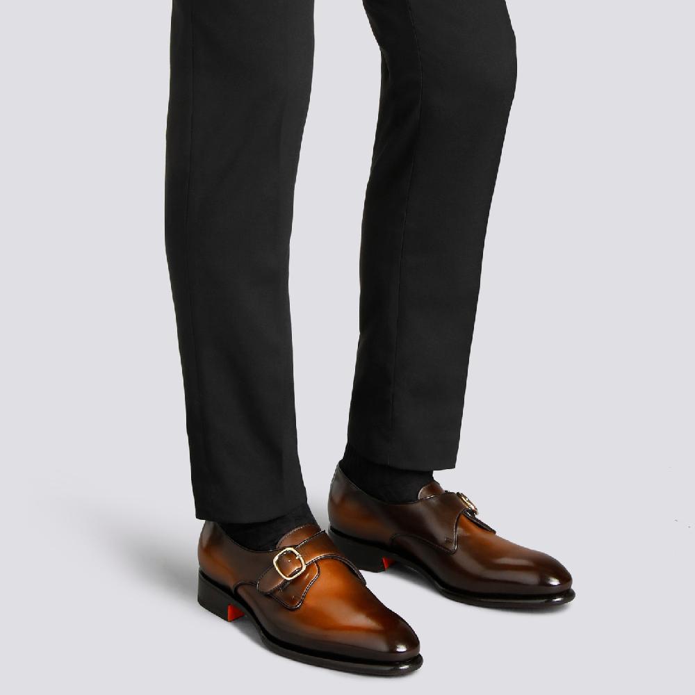 Santoni Mono fibbia da uomo in pelle marrone Vendita