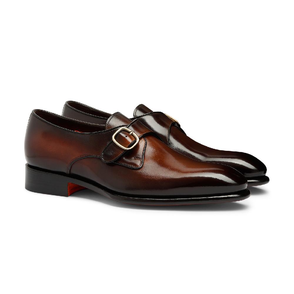Santoni Mono fibbia da uomo in pelle marrone Vendita