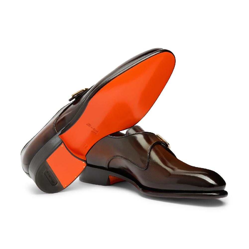 Santoni Mono fibbia da uomo in pelle marrone Vendita