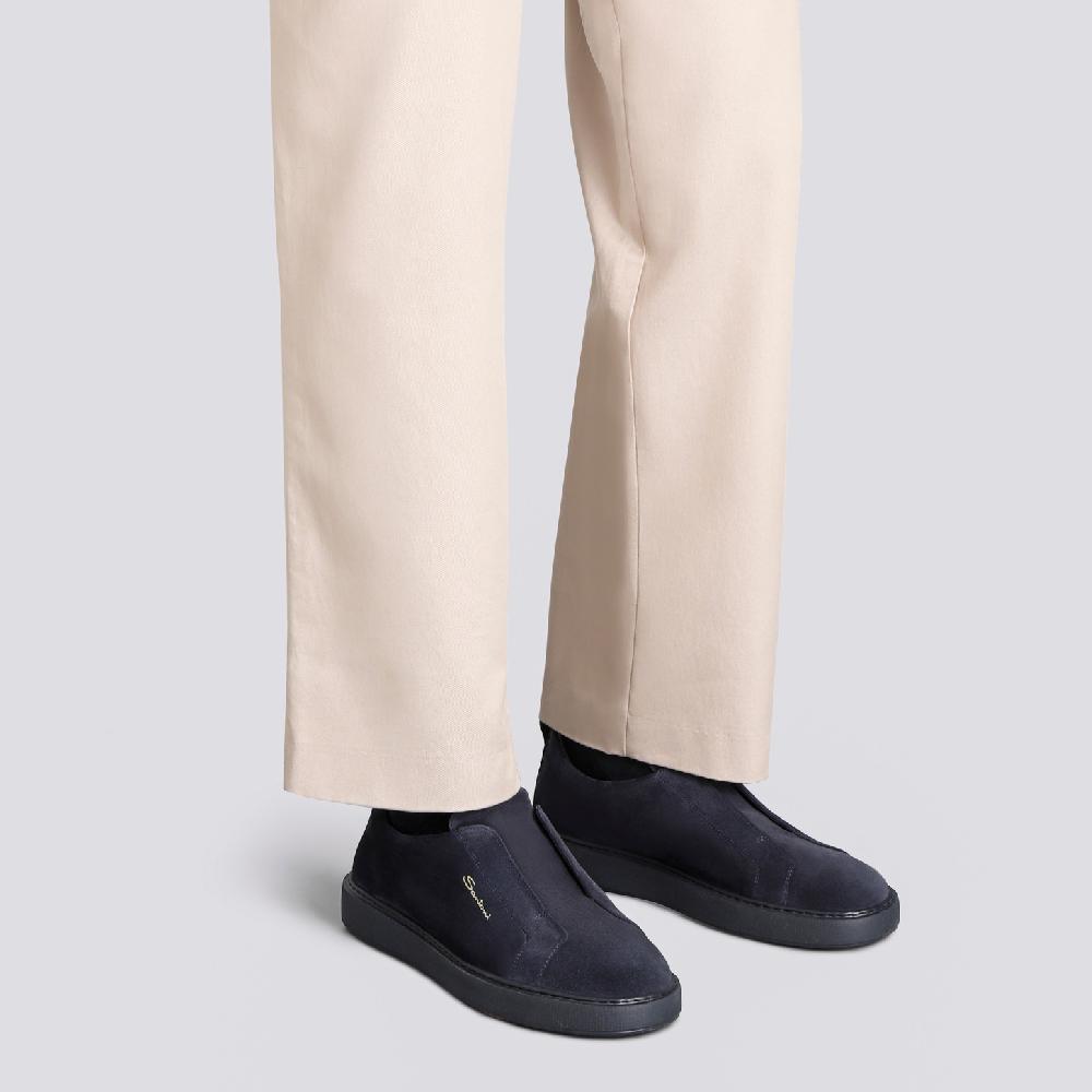 Santoni Sneaker slip-on da uomo in suede blu Promozione