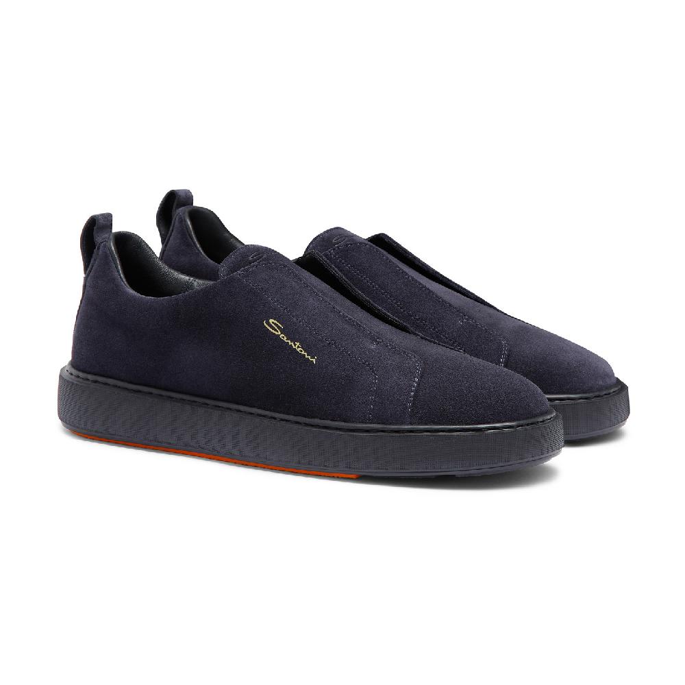Santoni Sneaker slip-on da uomo in suede blu Promozione