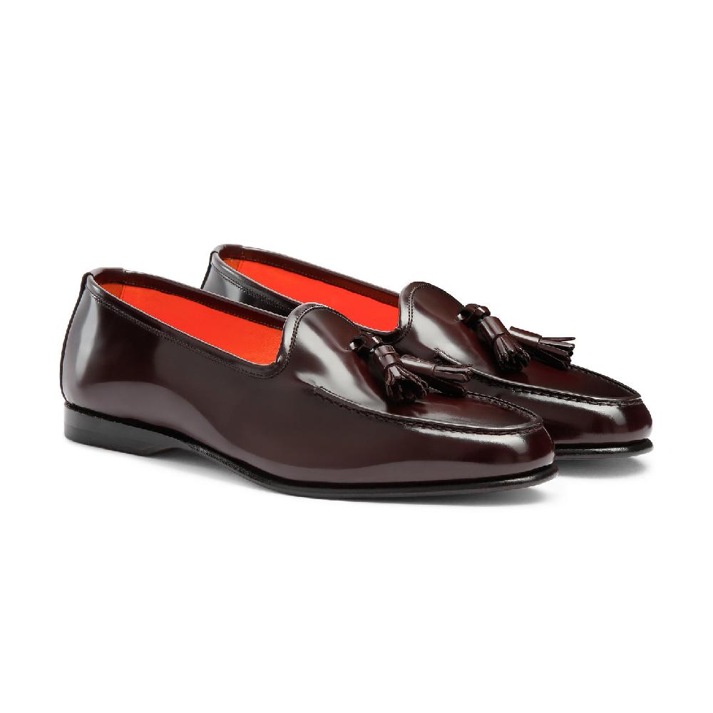 Santoni Mocassino Andrea con nappe da uomo in pelle lucida bordeaux Soddisfazione Garantita