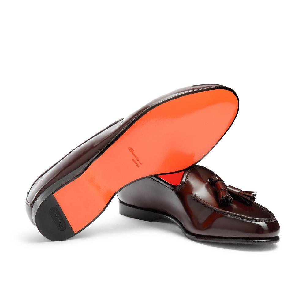 Santoni Mocassino Andrea con nappe da uomo in pelle lucida bordeaux Soddisfazione Garantita
