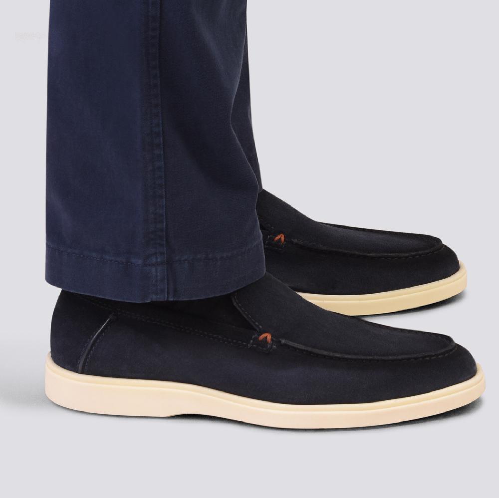 Santoni Mocassino da uomo in suede blu Promozione Limitata