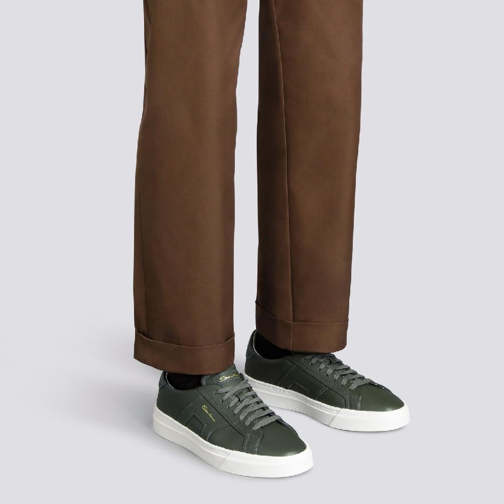 Santoni Double buckle sneaker da uomo in pelle verde Shopping Online